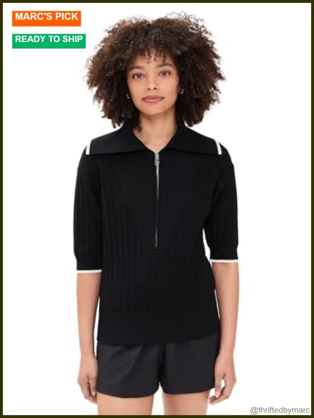 Varley Arney Half Zip Pointelle Knit Polo Collared Sweater